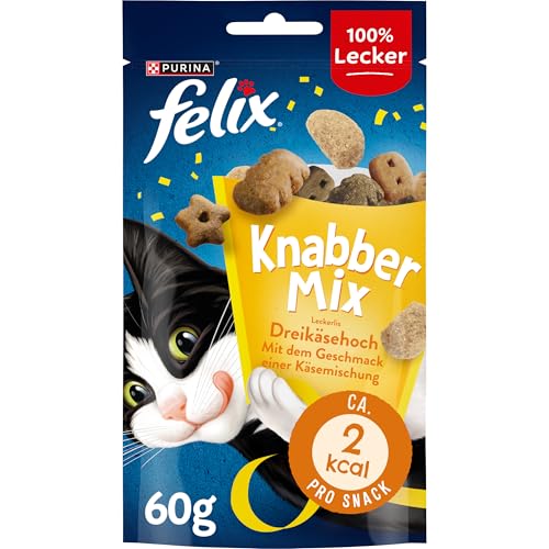 FELIX KnabberMix Dreikäsehoch Katzensnack Knusper Leckerlie Käsegeschmack 8er Pack 8x 60g