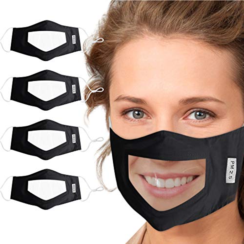 TOPEREUR 4 Stück Mundschutz Multifunktionstuch Transparent Wiederverwendbar Face Shield Kunststoff Mund-Nasenschutz Gesichtsschutz Verstellbar Bequem Bandana Maske Halstuch Schals für Herren Damen