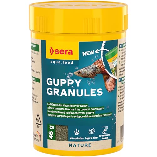 sera Guppy Granules 100 ml 46 g Fischfutter Hauptfutter für Guppys Lebendgebärende leicht verdaulich mit Spirulina Ballaststoffen für Verdauung Farbe gesunde Nachzucht