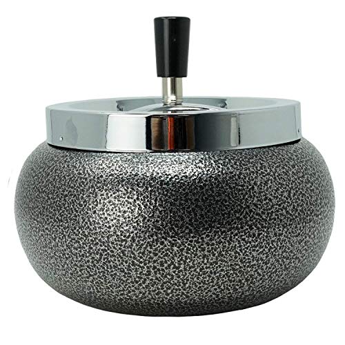 kogu XL Aschenbecher Schleuderascher Sturmaschenbechern Jumbo bauchig - 17cm Chrom Steinlack - Sicherer Deckel für Außen und Innen