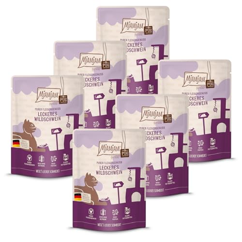 MjAMjAM - Premium Nassfutter für Katzen - Quetschie Purer Fleischgenuss - leckeres Wildschwein pur 6er Pack 6x300g getreidefrei