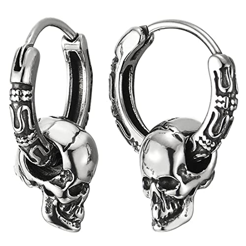 Paar Kreis Creolen Huggie Ohr Manschette Ohrringe mit Vintage Schädel Charme Edelstahl Ohrringe für Herren Damen