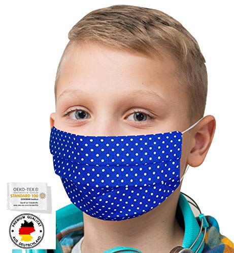 Mundschutz KINDER Mundschutz Maske Mundschutz mit Motiv gepunktet Masken Mundschutz waschbar Stoffmasken Mundschutz BLAU