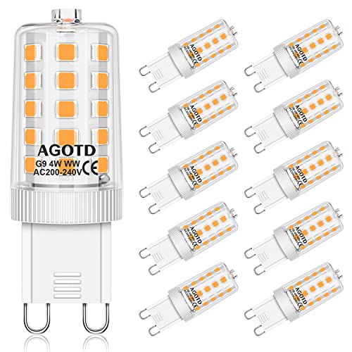 AGOTD 4W G9 LED Lampen 2700k Warmweiß LED Leuchtmittel Nicht Dimmbar 400 Lumen Ersatz 40W G9 Halogenlampe 10er Pack
