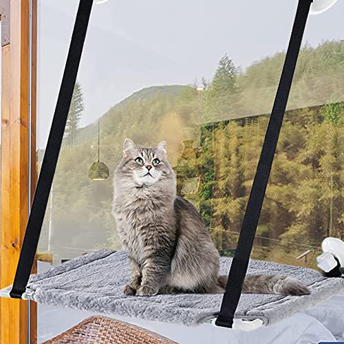 Fenster Katzenhängematte Fensterplatz Window Lounger Katzen Hängematte mit Decke Große Saugnapf Sonnenbad Katzen Fensterliege für Große Katze Fest und Einfach Zusammenzubauen bis 15KG