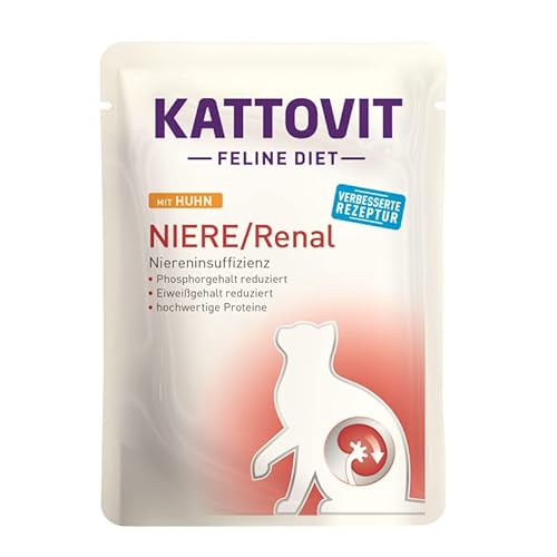 Kattovit Feline Diet Niere Renal Huhn 20 x 85g Plus 2 Sachets Spezial-Cream Gratis dazu zur Unterstützung der Nierenfunktion 4 Sorten zur Auswahl Nassfutter für Katzen im Pouchebeutel