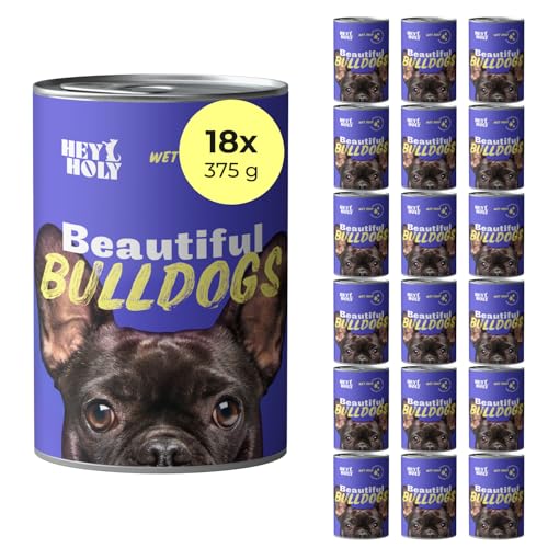 HEY HOLY Premium Nassfutter für Bulldoggen 18x 375g Hundefutter für ausgewachsene Bulldoggen mit Lachs Hochverträglich aus natürlichen Zutaten