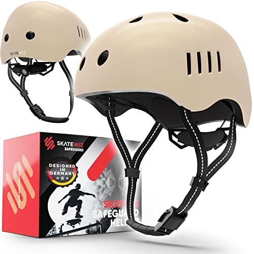 SKATEWIZ Kinder Fahrradhelm Kinder Skaterhelm für Jungen und Mädchen in Beige Stylischer Kinder Helm Fahrrad Kinderhelm Größe S