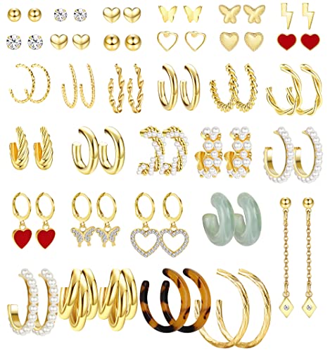 Dochais 32 Paar Ohrringe Gold Stecker Set Süße Perle Creolen Ohrringe Set Mode Gold Knorpel Ohrringe Set Acryl Creolen Ohrstecker Tropfen Ohrringe für Frauen Multipack
