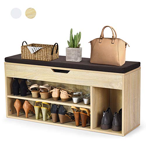 DREAMADE Schuhbank Sitzbank Holz Schuhschrank mit abnehmbare Sitzfläche 2 Schuhablage Staurum Schuhregal Schuhtruhe Mehrzweck Standregal für Flur Wohnzimmer Schlafzimmer 103 5x48x30cm