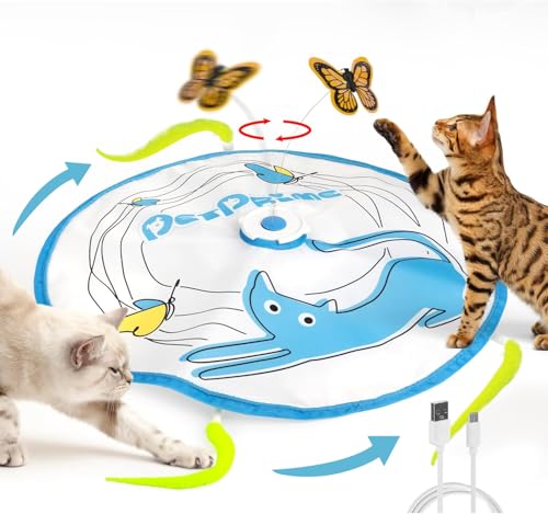 Pet Prime Automatisches Elektronisches Katze Schmetterling Federn und Schmetterlingen Katzenpuzzle USB aufladbar
