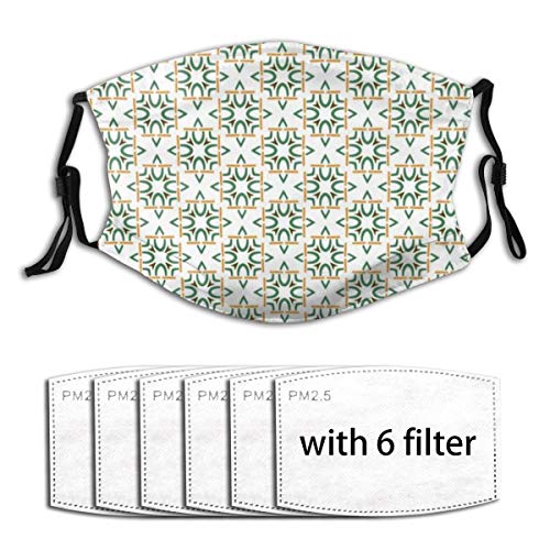 Judascepeda Geometrisches Blumenblumen nahtloses Muster Staubwaschbarer wiederverwendbarer Filter wiederverwendbarer gesicht mit 6 Filtern