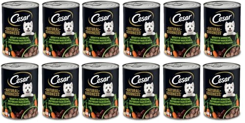 Cesar Natural Goodness Nassfutter für ausgewachsene Hunde reich an Lammfleisch garniert mit Karotten Kartoffeln und Spinat Dose 12 x 400g