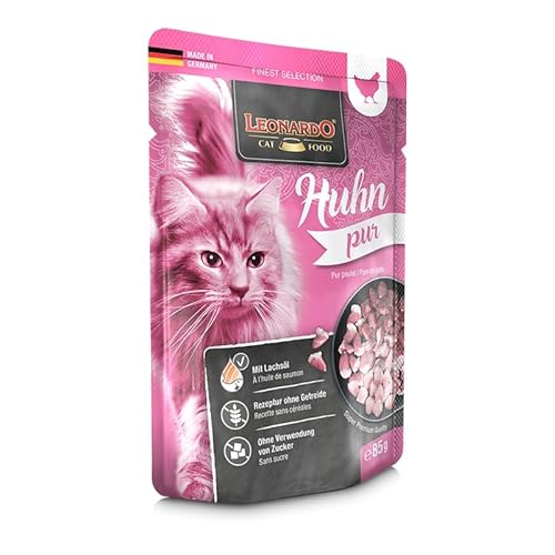 Leonardo Huhn pur Finest Selection 16 x 85 g Alleinfuttermittel für ausgewachsene Katzen Aller Rassen ab 1 Jahr Praktische Einzelportionen im Beutel