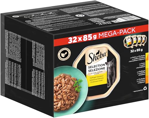 SHEBA Adult Katzenfutter nass   32x85g Schalen   Geflügel Variation in Sauce   Nassfutter für   1 Großpackung