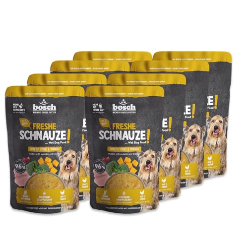 Bosch Freshe Schnauze Huhn mit Kürbis und Brokkoli 8 x 250 g Schonend Dampfgegartes Nassfutter für Hunde Vollwertiges Alleinfuttermittel mit hohem Fleischgehalt 8 x 250 g Hundenassfutter