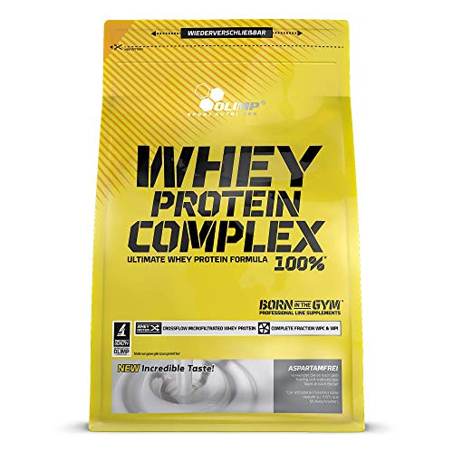 OLIMP  Complex 100%. Hochwertiges aus der wertvollenkombination von Molkeneiweißkonzentrat Molkeneiweißisolat den Muskelaufbau. Geschmack Blueberry