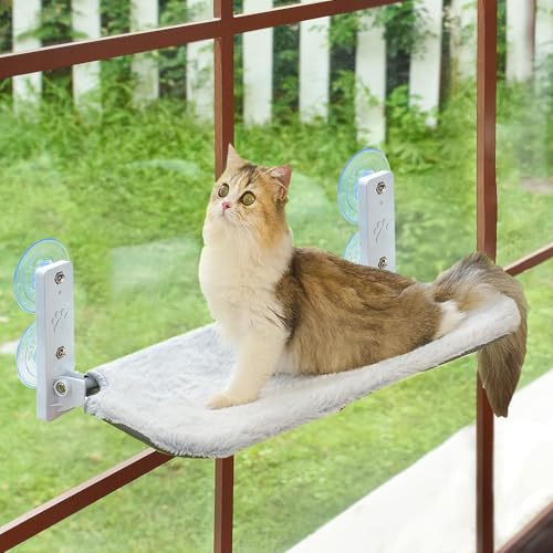 Duscdesp Katze Hängematte Fensterliege für Katzen Faltbare Katzenhängematte Katzenbett Fenster Katzenliege mit Starken Saugnäpfe Fensterplätze Fensterbank mit Doppelseitiges Stoffpolster 52x30cm