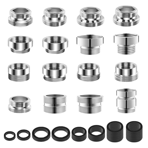 GETRICH 16 Stück Wasserhahn Adapter Wasserhahnadapter Set mit Dichtungen Innengewinde Wasserhahn Belüfter Anschluss Spültischarmatur Gewindeadapter für Küche Gartenschlauch Anschluss Wasserfilter