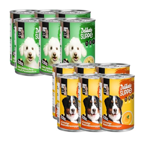 Happy for Dogs Probierpaket 6 x Suppe mit Huhn und Reis 6 x Karottensuppe je 400g