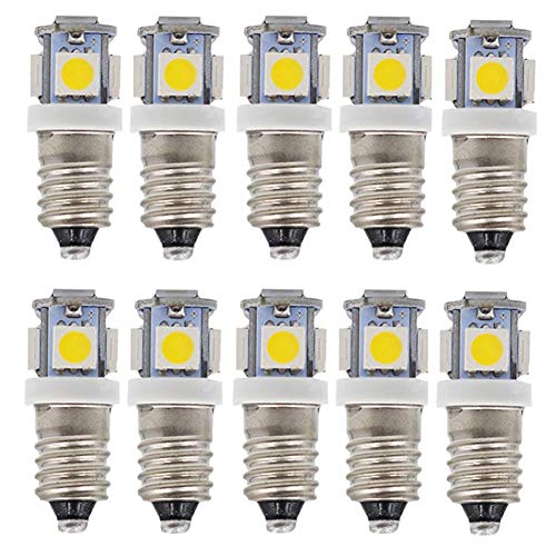 GutReise E10 AC LED Glühbirnen 10 Stück 6V Kaltweiß 5LED Lampen E10 Miniatur Schraube 0 5Watt 50Lm AC6V Kaltes Weiß