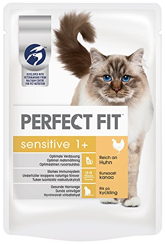 Perfect Fit Katzenfutter Sensitive 1 reich an Huhn in Sauce 12 Beutel 12 x 85 g