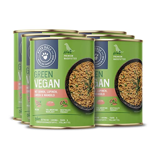 Pets Deli Veganes Nassfutter für Hunde mit Lupinen Mangold Süßkartoffel und Zucchini ohne Zucker und Gluten 6 x 400g