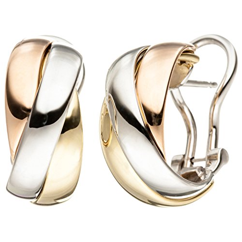 Jobo Damen Creolen aus 14 Karat 585 Gold Tricolor