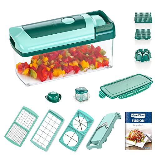 Genius Nicer Dicer Fusion 13 Teile smaragdgrÃ¼n Alles-Schneider Hobeln WÃ¼rfeln Schneid-GerÃ¤t TV-NEU 26.5 x 11.5 x 14.5 cm