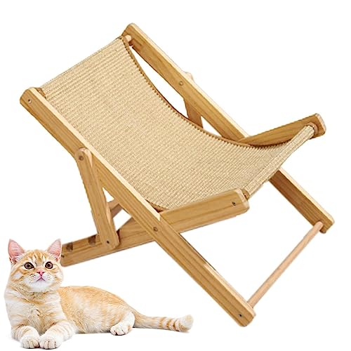 TAOLE Faltbare Katzen Hängematte Erhöhtes Katzenbett Mit Sisal-Kratzer Katzen Strandstuhl Bett Cat Sisal Chair Bis 10 Kg 4-stufig Verstellbarer Loungesessel