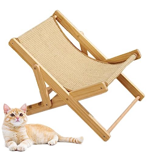 Faltbare Katzen Hängematte Erhöhtes Katzenbett Mit Sisal-Kratzer Katzen Strandstuhl Bett Cat Sisal Chair Bis 10 Kg 4-stufig Verstellbarer Loungesessel