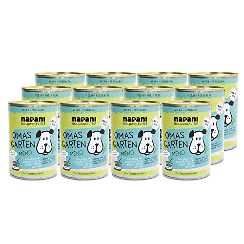 napani - Veganes Hundefutter Bio Hundefutter Omas Garten mit Hirse Kichererbsen Hunde Nassfutter purinarm schonend gegart 12 x 400g