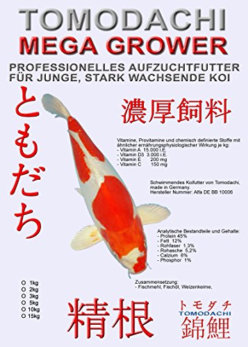 Koifutter Wachstum junge Koi Aufzuchtfutter Koi Grower Tosai Koi Futter Koinachwuchs Tomodachi Megagrower 2mm 5kg