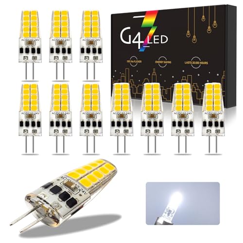 G4 LED Lampen Kaltweiß 6000K AC DC 12-24V 3W Dimmbar G4 LED Birnen 270LM Ersatz für 20W 30W Halogenlampen 10 Stück
