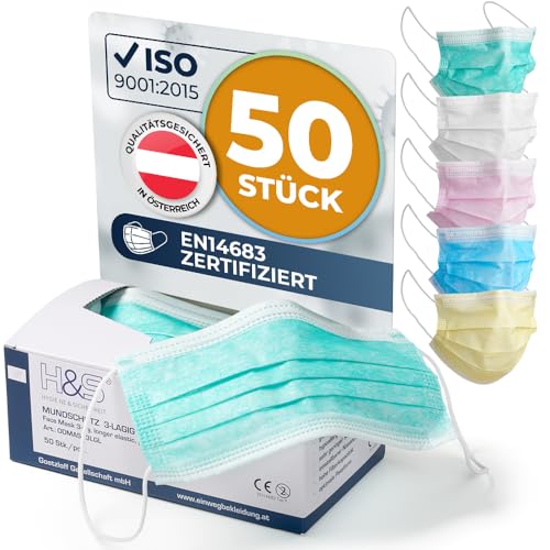 ISC Hygiene Safety OP Vlies Mundschutz Maske 50 Masken mit Elastikband in Komfortlänge 3-lagig 100% PP mit Nasenbügel glasfaserfrei latexfrei 3-lagig grün