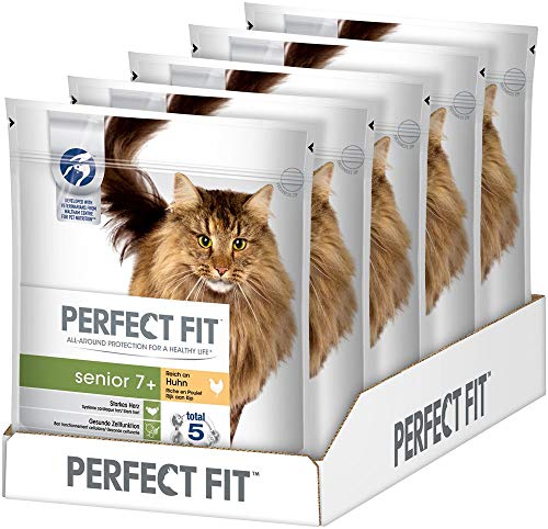 Perfect Fit Katzenfutter Trockenfutter Senior 7 Reich an Huhn 5 Beutel 5 x 750g