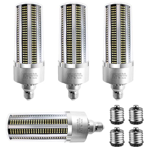 PAZWAHF LED-Mais-Glühbirne 150 W 19500 lm E26 E27-Sockel mit E39 E40-Mogul-Sockel-Adapter großflächige LED-Glühbirnen für Innen- und Außengarage
