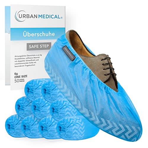 URBAN MEDICAL 50x Atmungsaktive MehrwegÃ¼berzieher mit Rutschfester Sohle SAFE STEP ReiÃŸfest Durchriebsicher FÃ¼r In  Outdoor Onesize 6g je Ãœberschuh