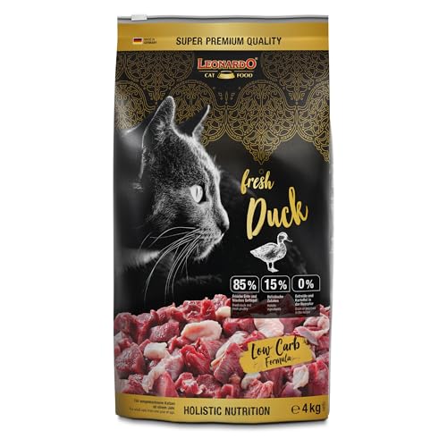 LEONARDO Fresh Duck Poultry 4kg Katzenfutter Trockenfutter mit 85% Frischfleisch für Katzen Alleinfuttermittel für ausgewachsene Katzen Aller Rassen ab 1 Jahr