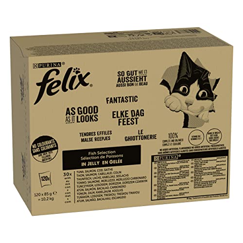 FELIX So gut wie es aussieht Katzenfutter nass in Gelee Fisch Sorten-Mix 120er Pack 120 x 85g