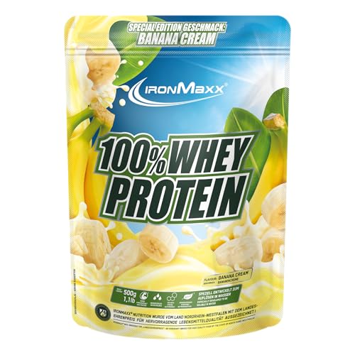 IronMaxx 100% 500g   Banana Cream Cremiger Eiweißshake mit BCAAs EAAs High Low Carb zuckerarm Ideal für Fitness Design kann variieren