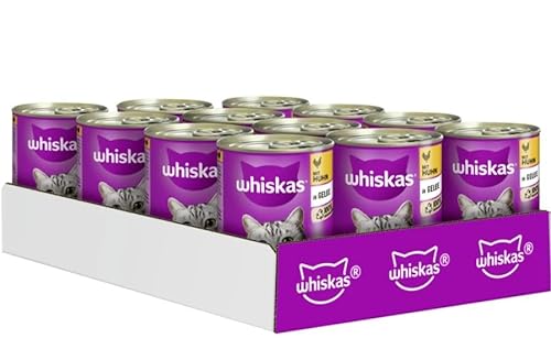 Whiskas Adult 1 Katzenfutter Nassfutter mit Huhn in Gelee 12 Dosen 12 x 400g