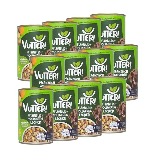 VUTTER Nassfutter Wie Lamm 12x400 g Hundefutter Vegan - Alleinfutter für Hunde - Fleischähnlich für hohe Akzeptanz - Sojaprotein für Muskeln Zink für Haut Fell Kalzium für Zähne Knochen