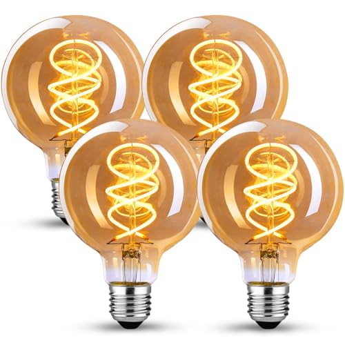 KANQIAO Edison Vintage Glühbirne E27 E27 LED Vintage Dimmbar G80 4W Retro Glühbirne LED Filament Lampe Warmweiß Ideal für Nostalgie und Retro Beleuchtung im Haus Caf Bar - 4 Stück HPS