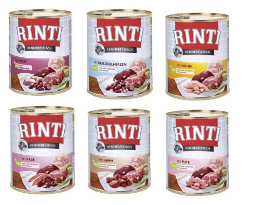 RINTI Kennerfleisch Hunde Nassfutter 6x800g Mixpaket M2 70 % Fleisch Innereien ohne Getreide