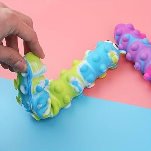 Spielzeug für Kinder Fidget Pop N Stick Chenille mit Saugnäpfen Maße 26 x 5 x 5 cm MOD2-BLAU