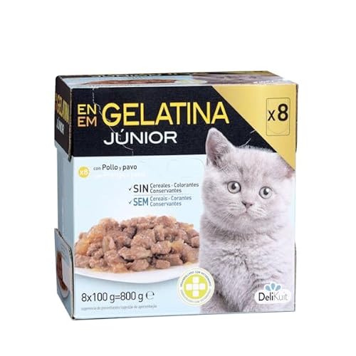 Bocaditos in Gelee für Junior-Katzen mit Huhn und Pute 800 g 8 Beutel Packung 6