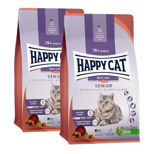 Happy Cat Senior Atlantik Lachs M - Trockenfutter für Katzensenioren ab dem 8. Lebensjahr - 2X 4kg