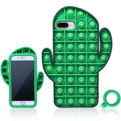 EVERMARKET Push Pop Bubble Fidget Sensory Toy Case for iPhone 7 Plus 8Plus Push Pop Bubble Silikon Case for iPhone 7Plus iPhone 8Plus Drop Protection Case 5.5 Green Cactus