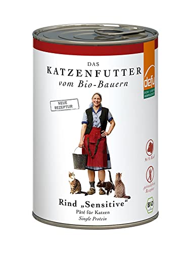 defu Katzenfutter 12 x 410 g Pate Bio Rind Sensitive Premium Bio Alleinfuttermittel nass für Katzen